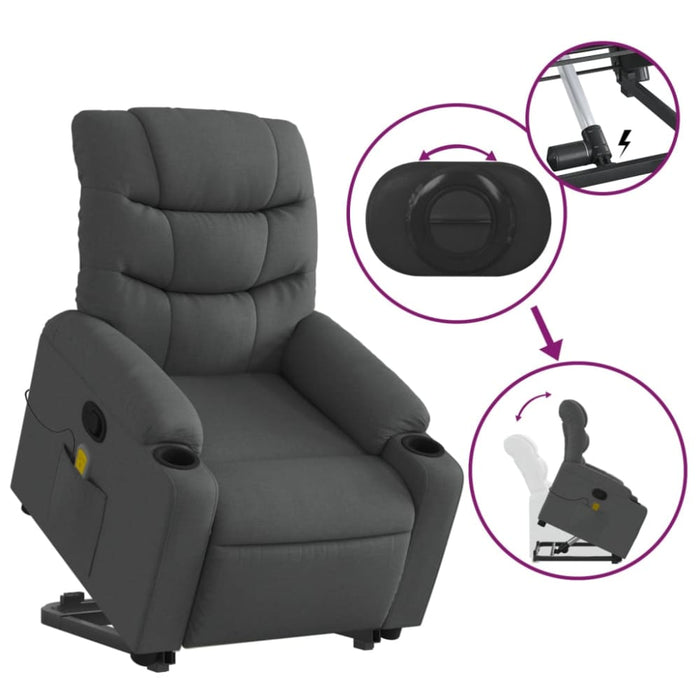 Stand Up Massage Recliner Chair Dark Grey Fabric Txblnpn