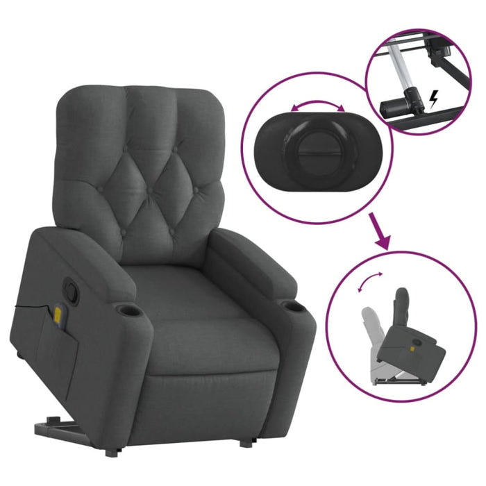 Stand Up Massage Recliner Chair Dark Grey Fabric Txbplio