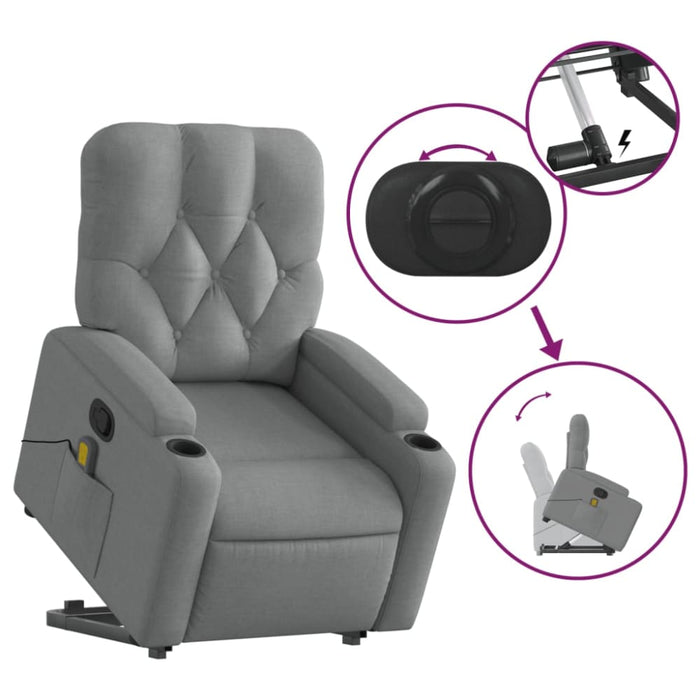 Stand Up Massage Recliner Chair Light Grey Fabric Txbplib