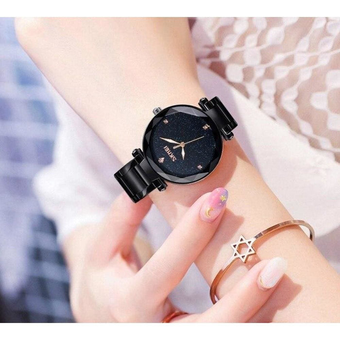 Starry Sky Dial Stainless Steel Band Elegant Analog