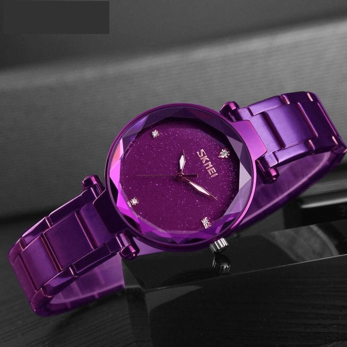 Starry Sky Dial Stainless Steel Band Elegant Analog