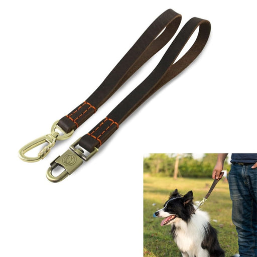 One Step Real Leather Dog Leash & Safety Hook