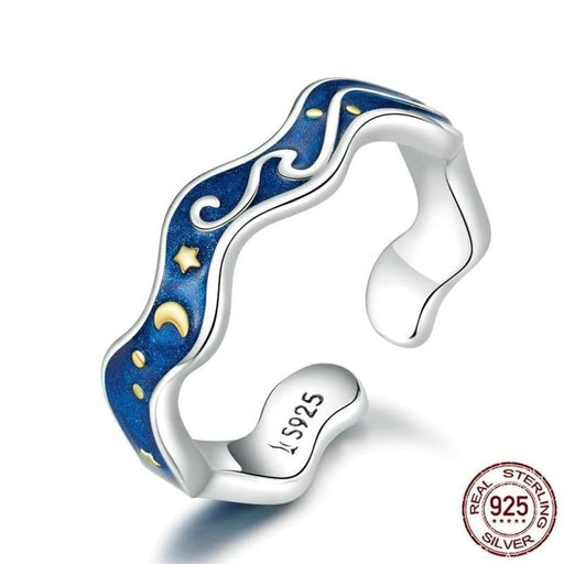 Sterling Silver 925 Lover Rings For Couple Blue Starry Sky