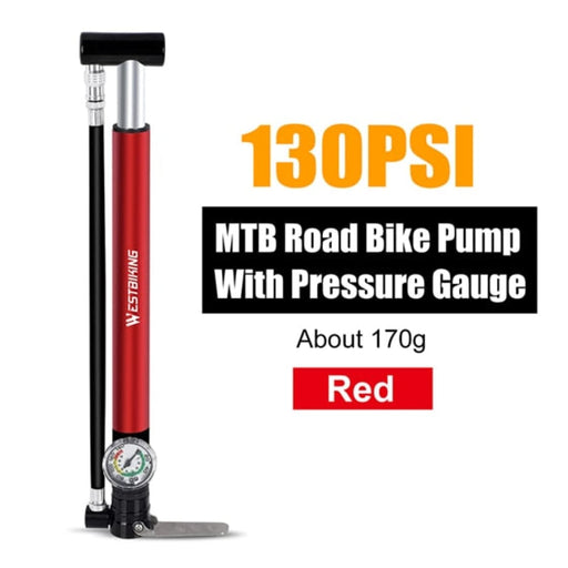 Nz Stock_130psi Bike Pump With Pressure Guage - red