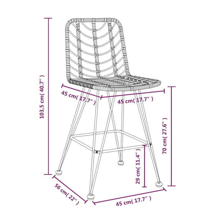 Bar Stools 2 Pcs 45x56x103.5 Cm Pe Rattan and Steel Tokatb