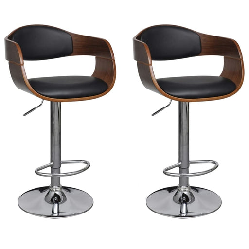 Bar Stools 2 Pcs Black Bent Wood and Faux Leather Gl699516