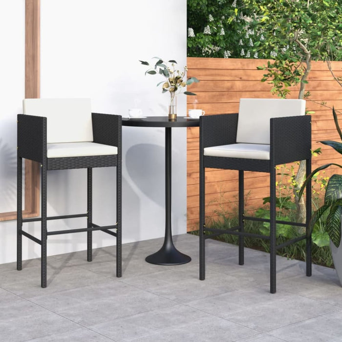 Bar Stools 2 Pcs with Cushions Black Poly Rattan Gl6731665