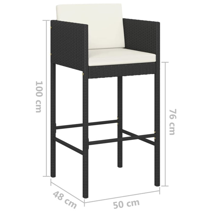 Bar Stools 2 Pcs with Cushions Black Poly Rattan Gl6731665