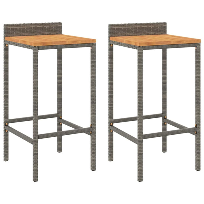 Bar Stools 2 Pcs Grey Poly Rattan and Solid Wood Acacia