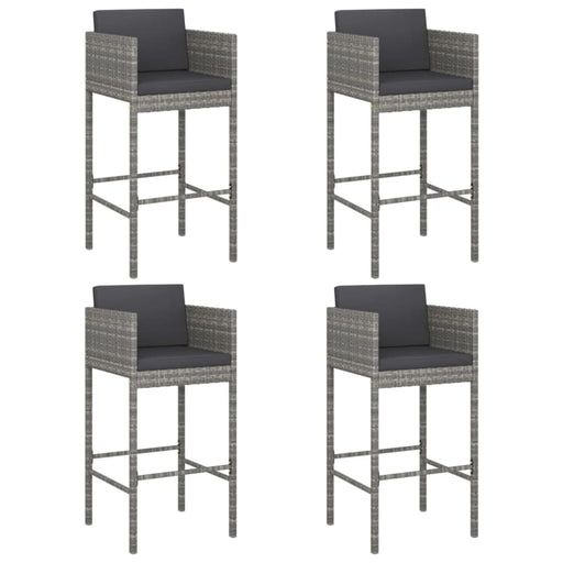 Bar Stools 4 Pcs with Cushions Grey Poly Rattan Gl66816661