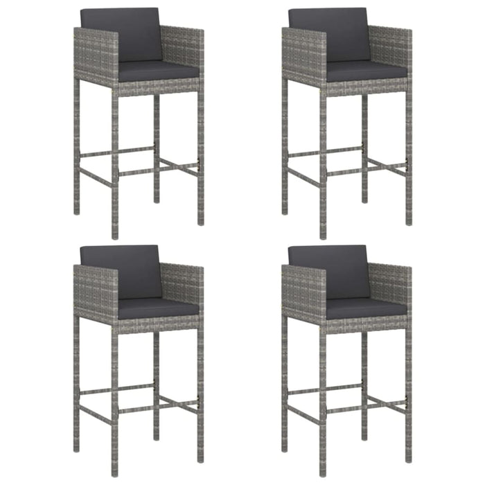 Bar Stools 4 Pcs with Cushions Grey Poly Rattan Gl66816661
