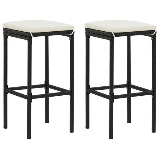 Bar Stools with Cushions 2 Pcs Black Poly Rattan Gl6851