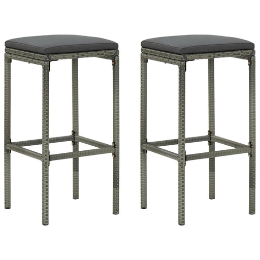 Bar Stools with Cushions 2 Pcs Grey Poly Rattan Gl67811