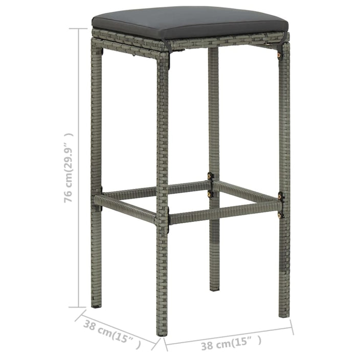 Bar Stools with Cushions 2 Pcs Grey Poly Rattan Gl67811
