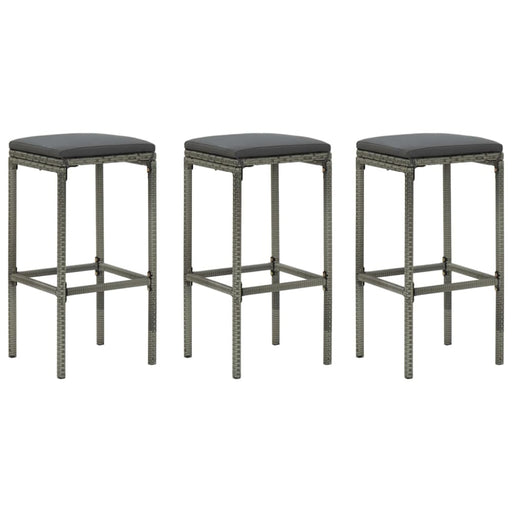 Bar Stools with Cushions 3 Pcs Grey Poly Rattan Gl6981