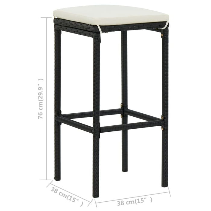 Bar Stools with Cushions 4 Pcs Black Poly Rattan Gl69216
