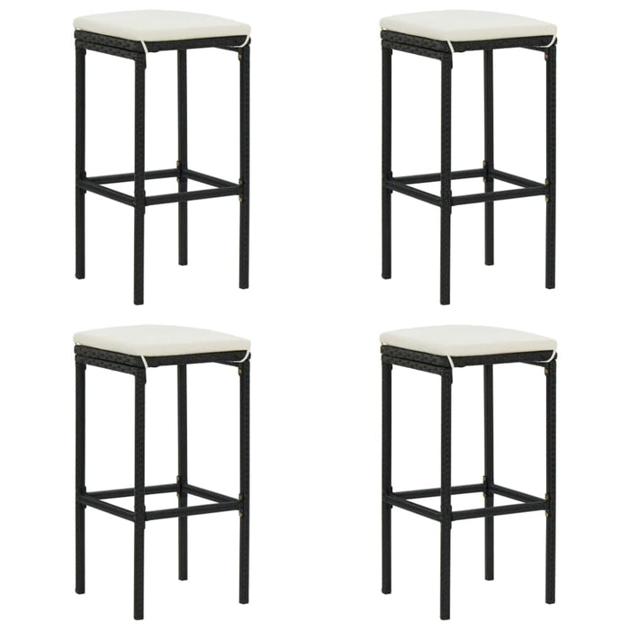 Bar Stools with Cushions 4 Pcs Black Poly Rattan Gl69216