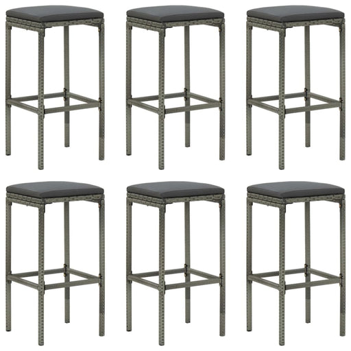Bar Stools with Cushions 6 Pcs Grey Poly Rattan Gl69615