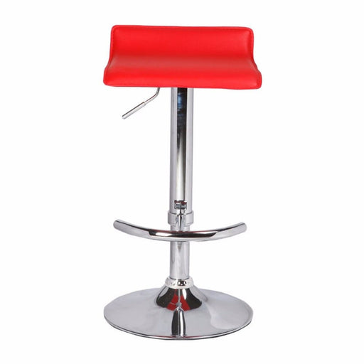 2x Red Bar Stools Faux Leather Low Back Adjustable Crome