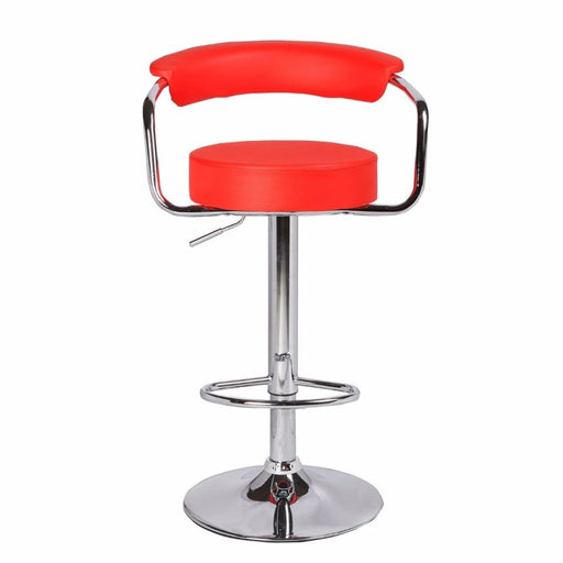 2x Red Bar Stools Faux Pu Leather High Back Adjustable