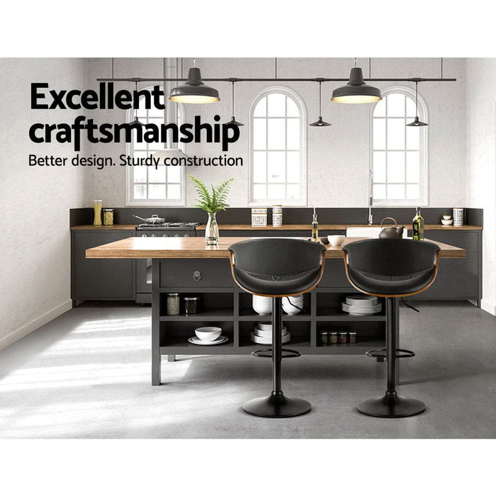 2x Bar Stools Swivel Chair Kitchen Gas Lift Wooden Stool