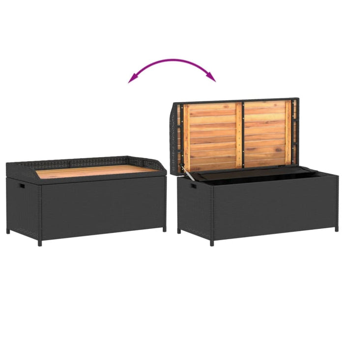 Storage Bench Black 100x50x52 Cm Poly Rattan and Acacia