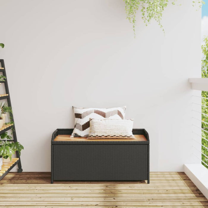 Storage Bench Black 100x50x52 Cm Poly Rattan and Acacia