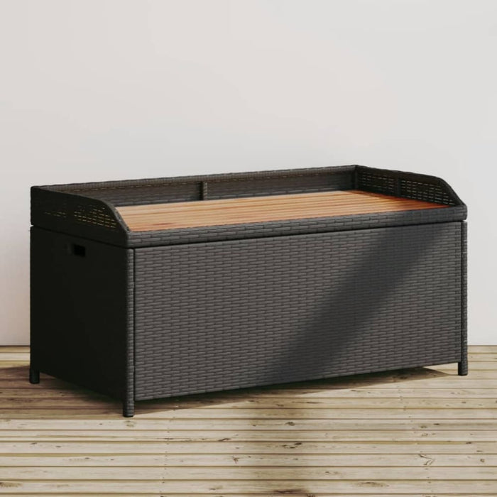 Storage Bench Black 100x50x52 Cm Poly Rattan and Acacia