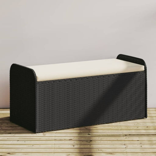Storage Bench with Cushion Black 115x51x52 Cm Poly Rattan