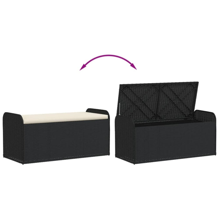 Storage Bench with Cushion Black 115x51x52 Cm Poly Rattan