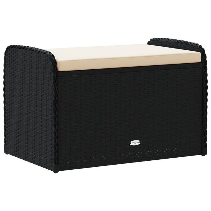 Storage Bench with Cushion Black 80x51x52 Cm Poly Rattan