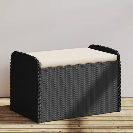 Storage Bench with Cushion Black 80x51x52 Cm Poly Rattan
