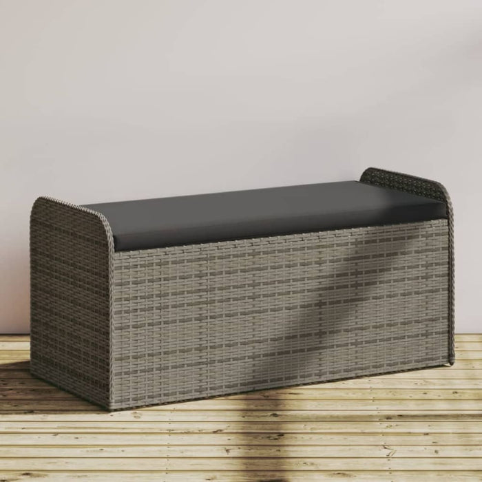 Storage Bench with Cushion Grey 115x51x52 Cm Poly Rattan