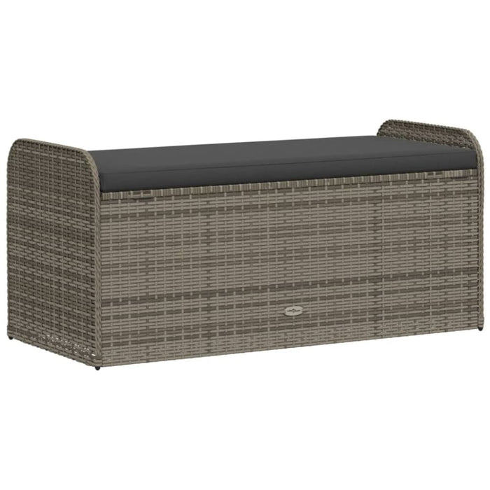 Storage Bench with Cushion Grey 115x51x52 Cm Poly Rattan