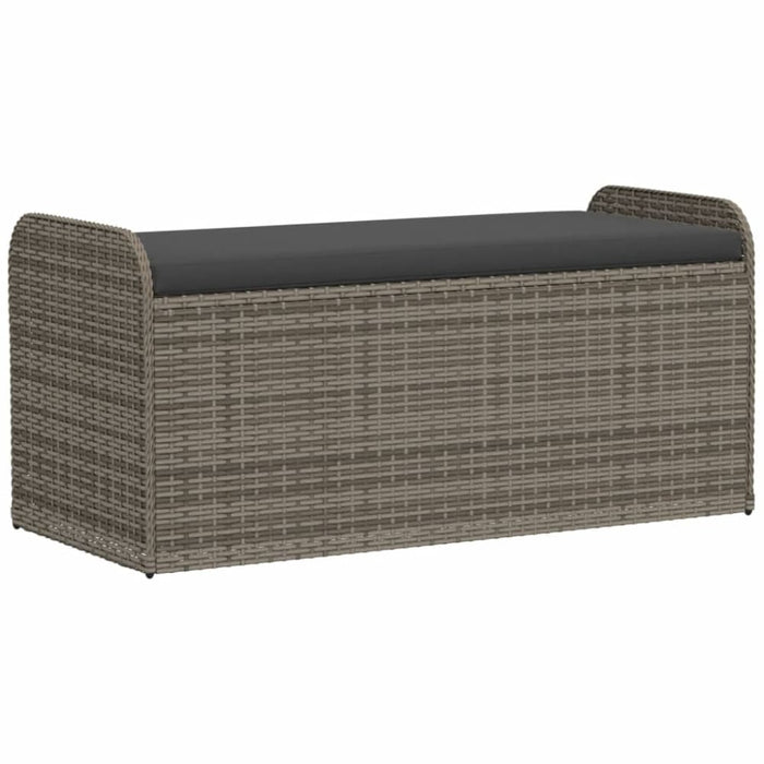 Storage Bench with Cushion Grey 115x51x52 Cm Poly Rattan