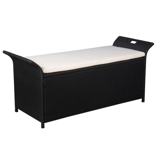 Storage Bench with Cushion Poly Rattan Black Aaont