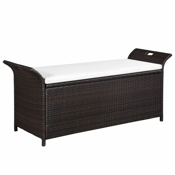 Storage Bench with Cushion Poly Rattan Brown Aaonx