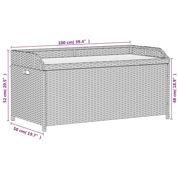 Storage Bench Grey 100x50x52 Cm Poly Rattan and Acacia Wood