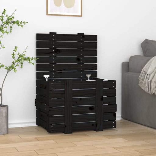 Storage Box Black 58x40.5x42 Cm Solid Wood Pine Nxakki