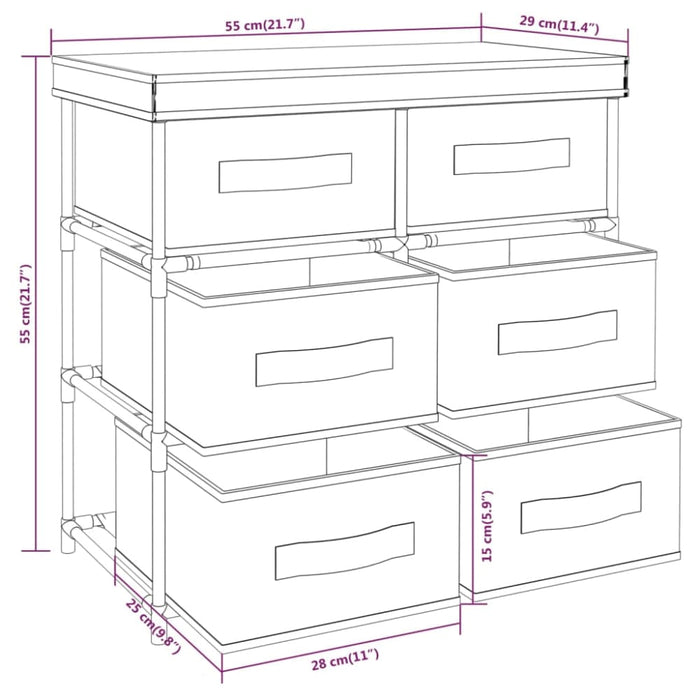 Storage Cabinet with 6 Drawers 55x29x55 Cm Cream Steel