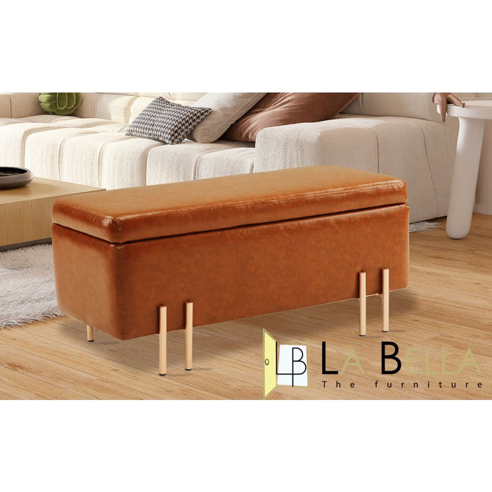 Storage Ottoman Stool Bench Seat 97cm Pu Leather Brown