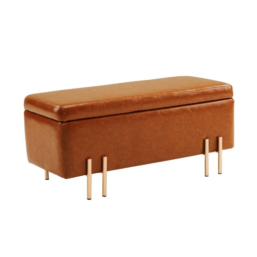 Storage Ottoman Stool Bench Seat 97cm Pu Leather Brown