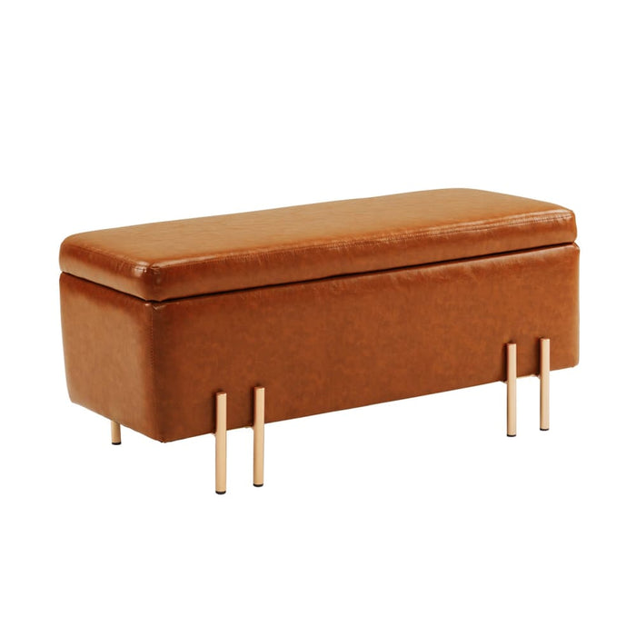 Storage Ottoman Stool Bench Seat 97cm Pu Leather Brown