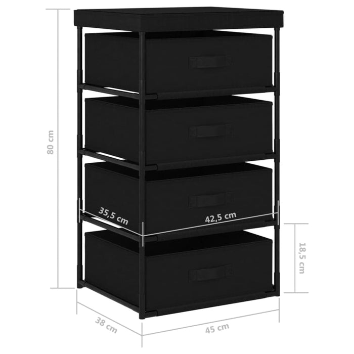 Storage Rack with 4 Fabric Baskets Steel Black Txxlxx