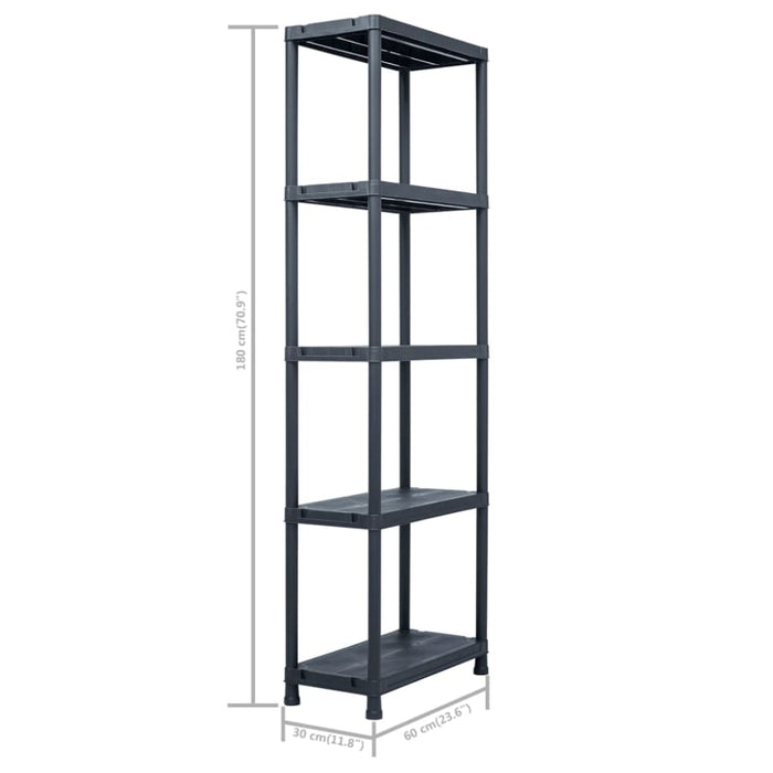 Storage Shelf Racks 2 Pcs Black 125 Kg 60x30x180 Cm Plastic