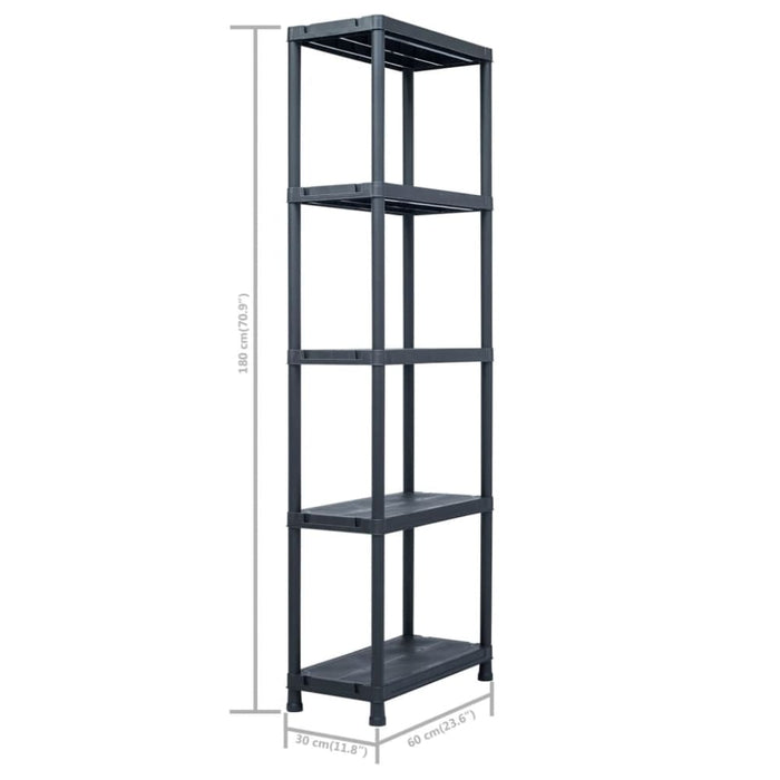 Storage Shelf Racks 5 Pcs Black 125 Kg 60x30x180 Cm Plastic