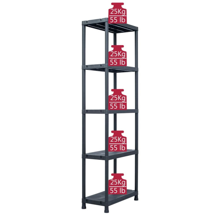 Storage Shelf Racks 5 Pcs Black 125 Kg 60x30x180 Cm Plastic
