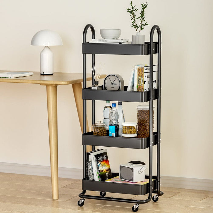 Goslash Picks Storage Trolley Kitchen Cart 4 Tiers Black