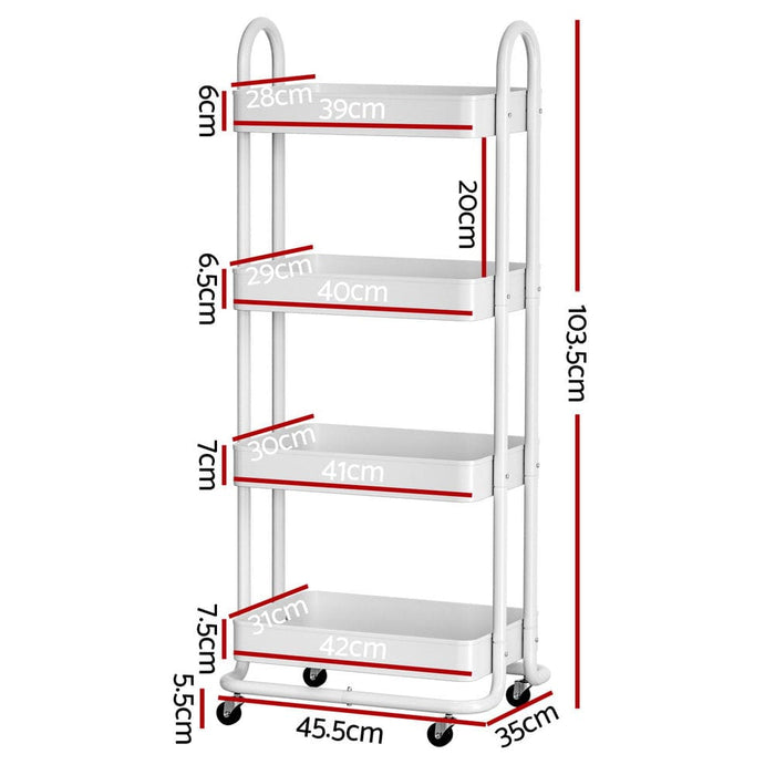 Goslash Picks Storage Trolley Kitchen Cart 4 Tiers White
