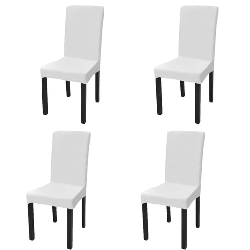 Straight Stretchable Chair Cover 4 Pcs White Otoaon